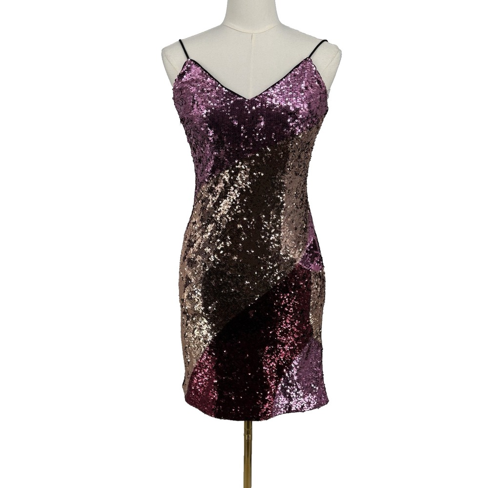 Aidan Mattox Women All Over Sequin Slip Dress 2 Patchwork Cocktail Special Event